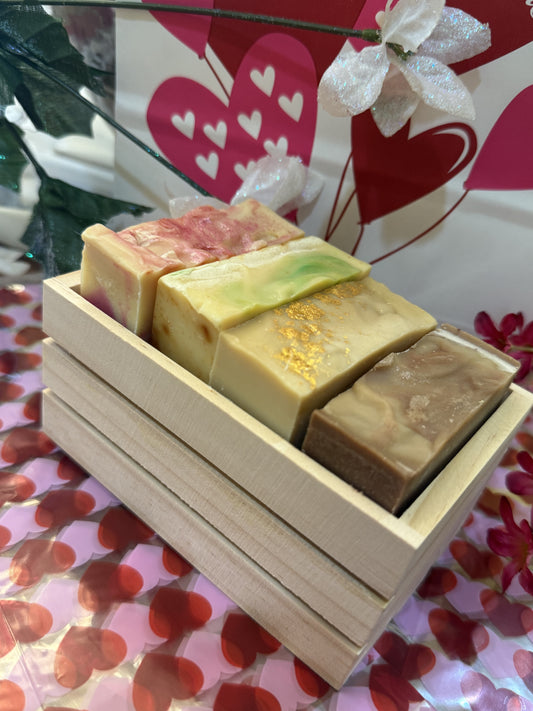 Crate gift set (FOUR 5oz bars of soap, loofah, drying mat )